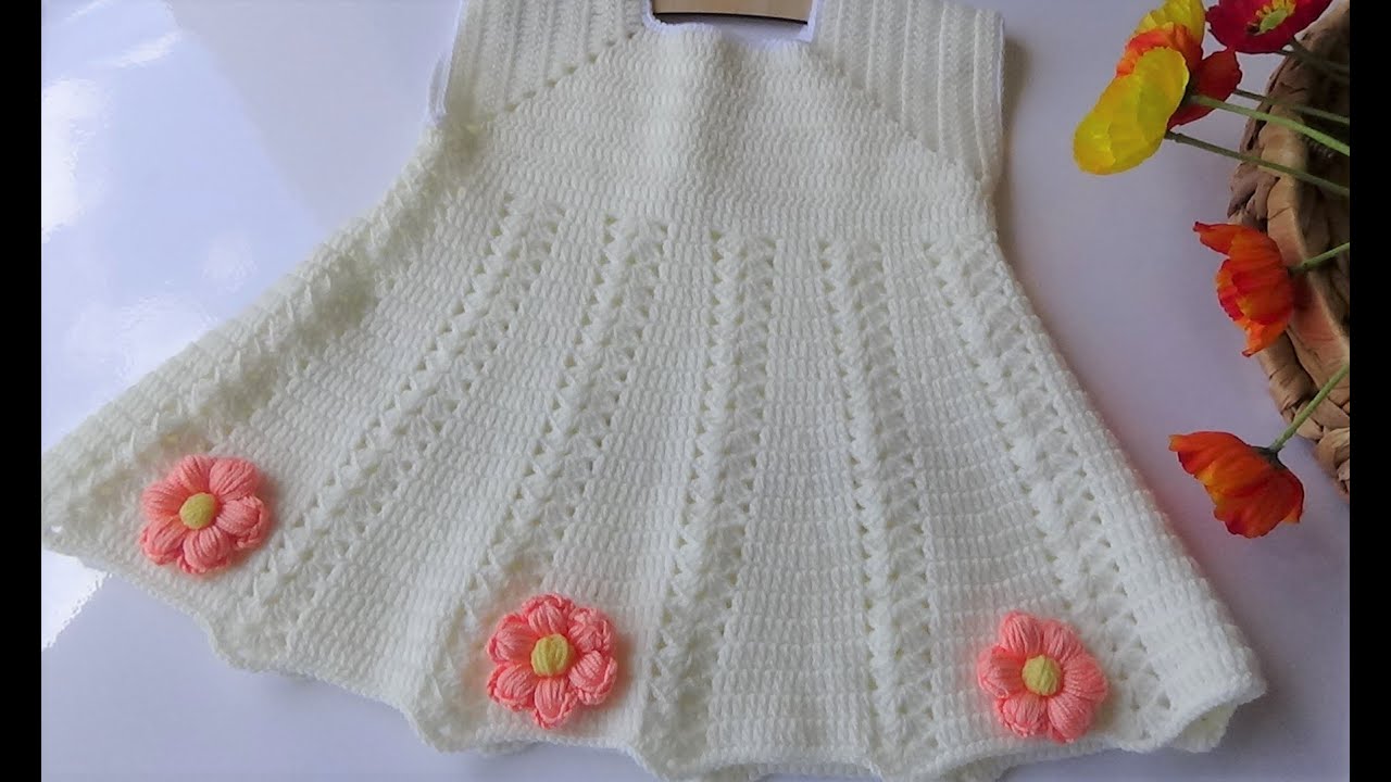 آموزش بافت پیراهن دخترانه سایز 12 تا 18 ماه با قلاب قسمت دوم - Crochet dress for baby girl