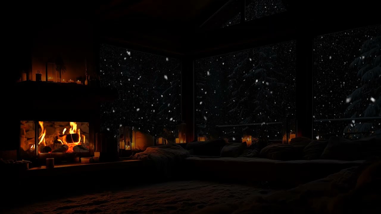 Snowstorm Night in a Cozy Cabin ❄️ Fireplace Crackling Sounds for Relax & Sleep