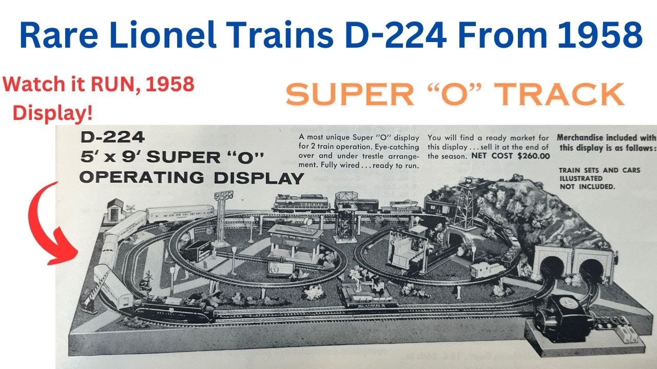 Редкие поезда Lionel D-224 1958 года, 5x9 Super O, дилерский макет, поезда на ходу