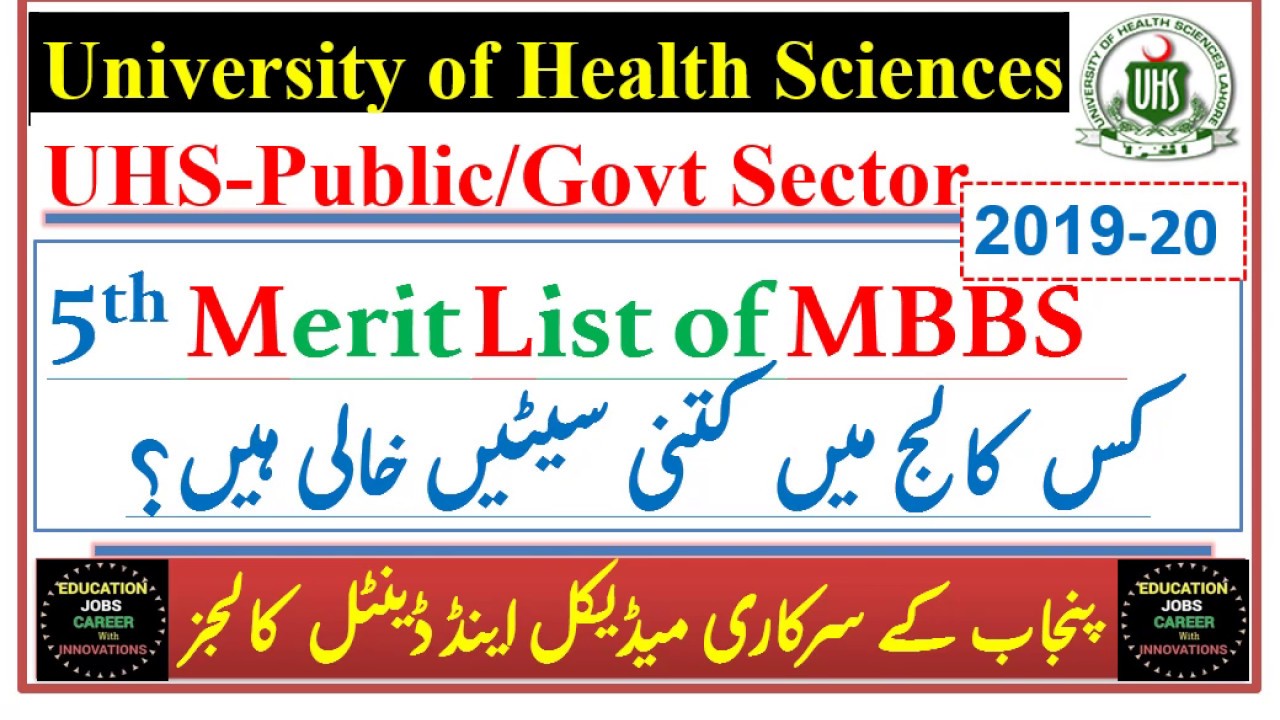 UHS Announced 5th Merit List of MBBS for Public-Govt sector Medical Colleges/Vacant Seats Details