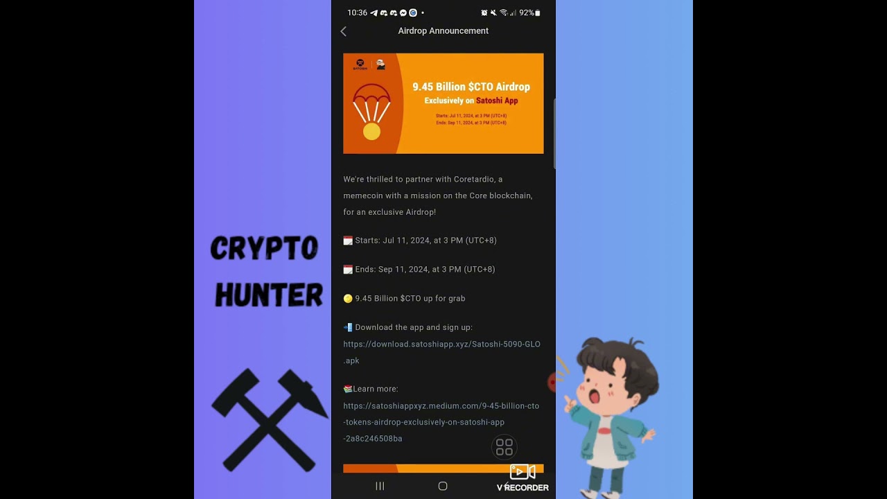 NEW AIRDROP ON SATOSHI APP | Coretardio (CTO) | July 11- Sept 11