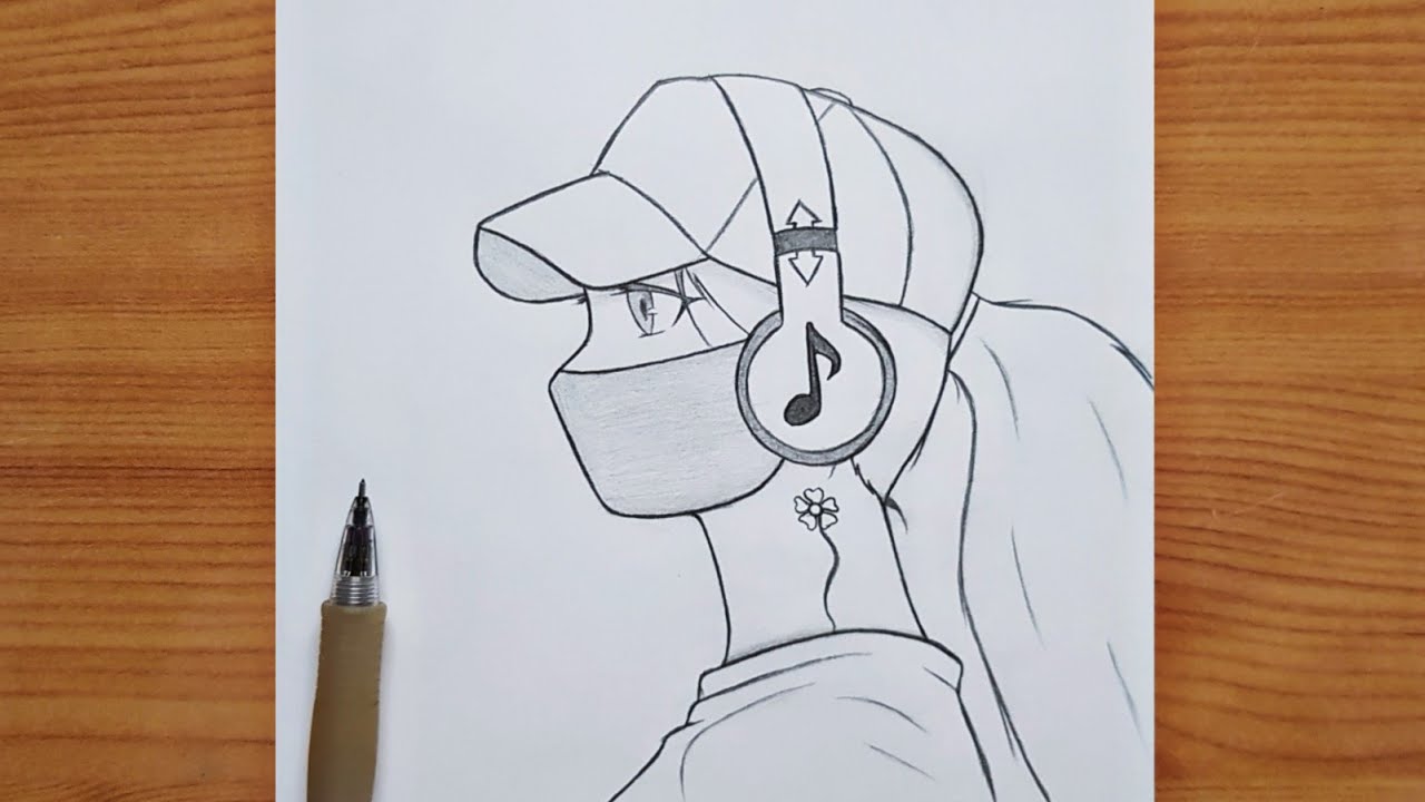 Easy anime sketch | how to draw a beautiful girl wearing headphones step-by-step