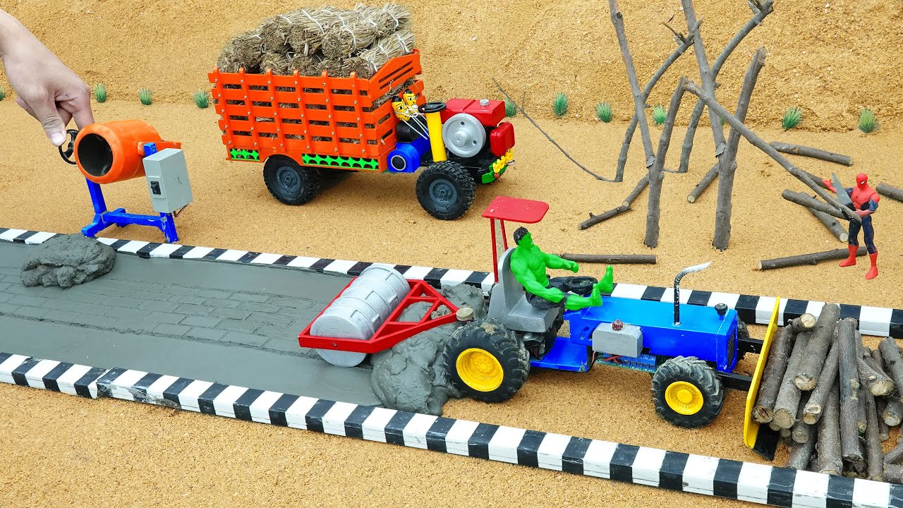 Diy scientific project tractor mini Bulldozer to making concrete road | heavy vehicle, Road Roller