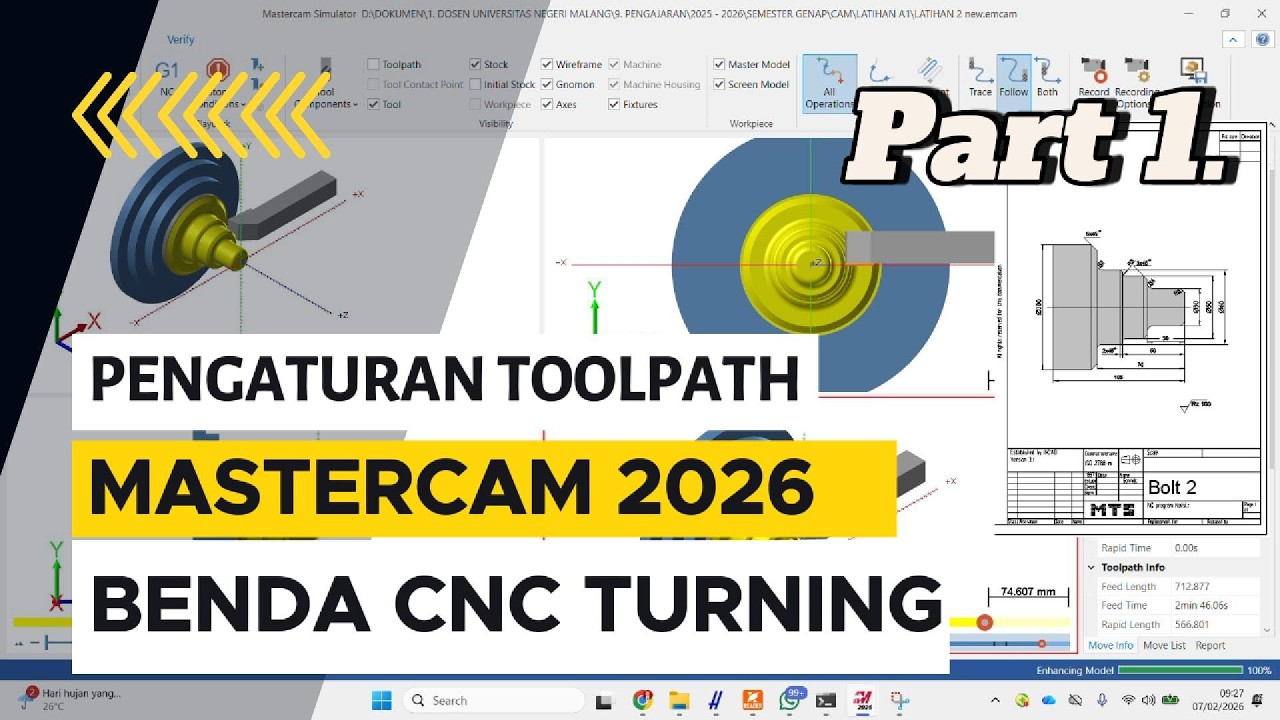 Pengaturan Toolpath MasterCAM 2026 - Benda Kerja CNC Turning Part 1
