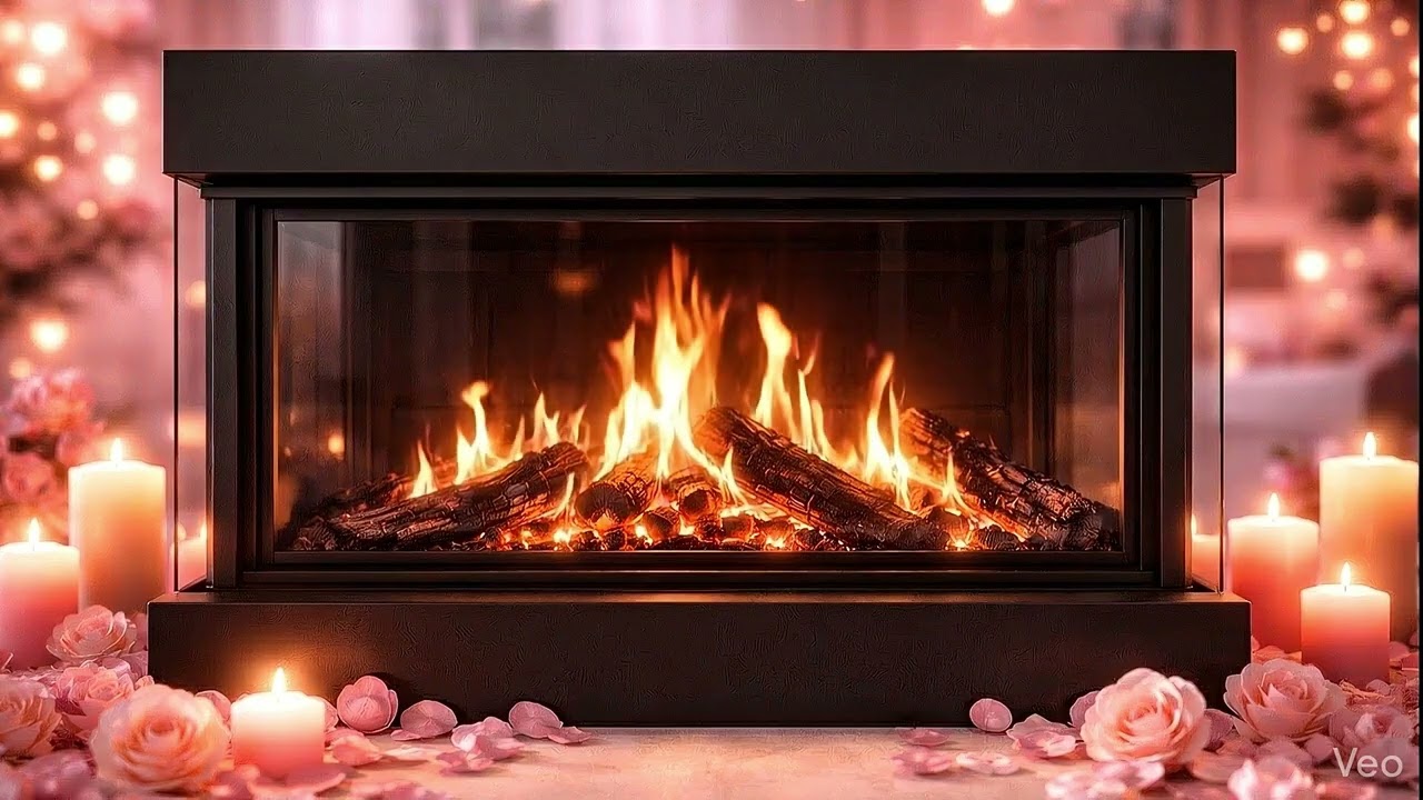 4K Romantic Pink Fireplace 🔥 Cozy Valentine’s Day Background | 5 Hours Relaxing Fire Ambience Loop