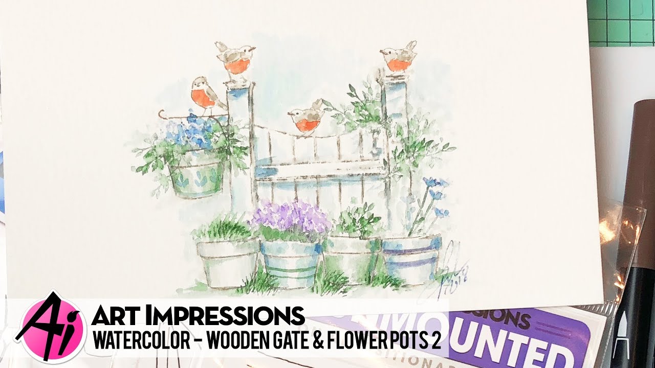 Ai Watercolor - Wooden Gate & Flower Pots 2