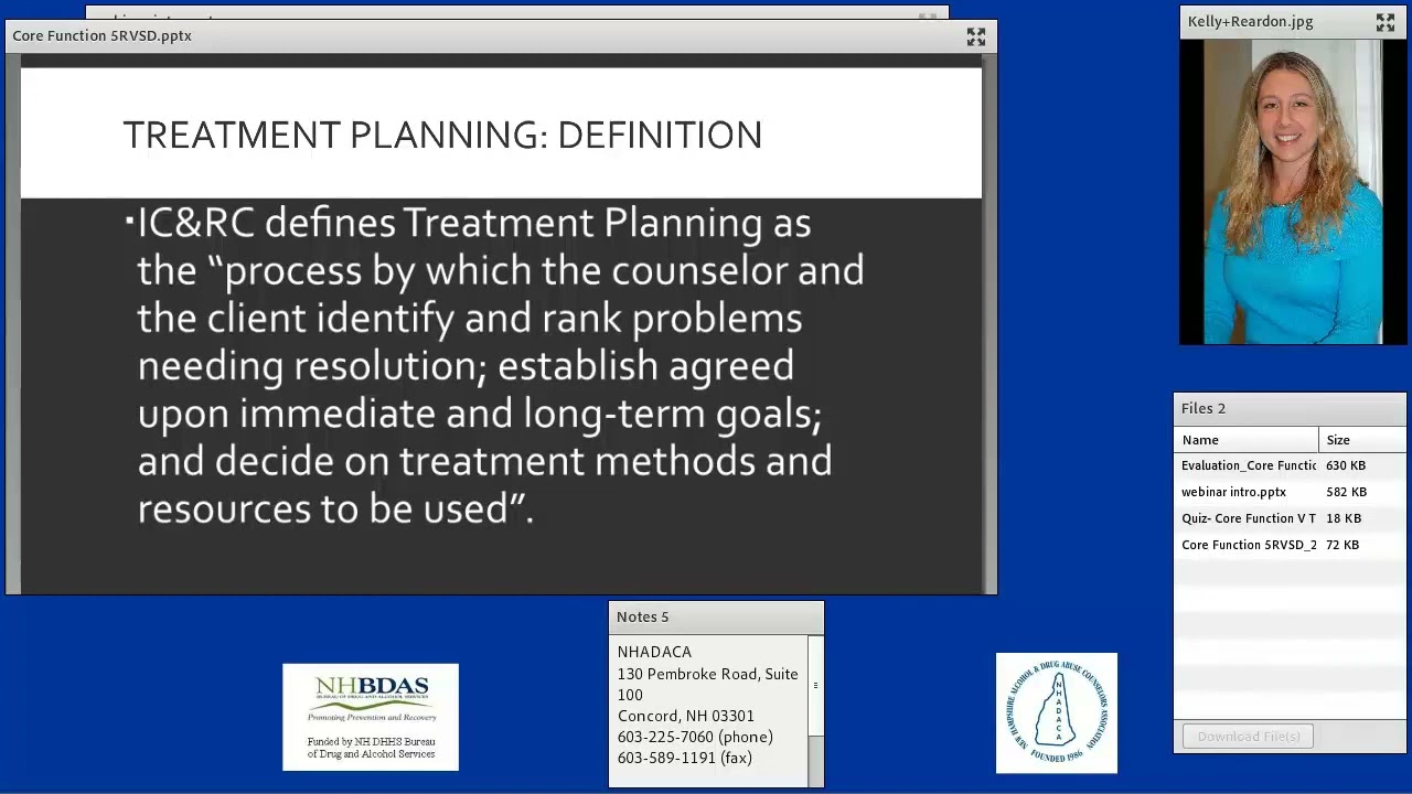Core Function V: Treatment Planning Webinar