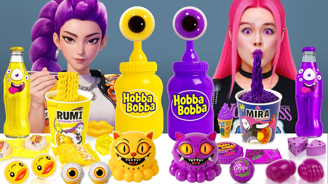 Desaf&iacute;o De Comer Comida Amarilla VS Comida Morada | ASMR Mukbang KPop Demon Hunters Rumi Vs Mira