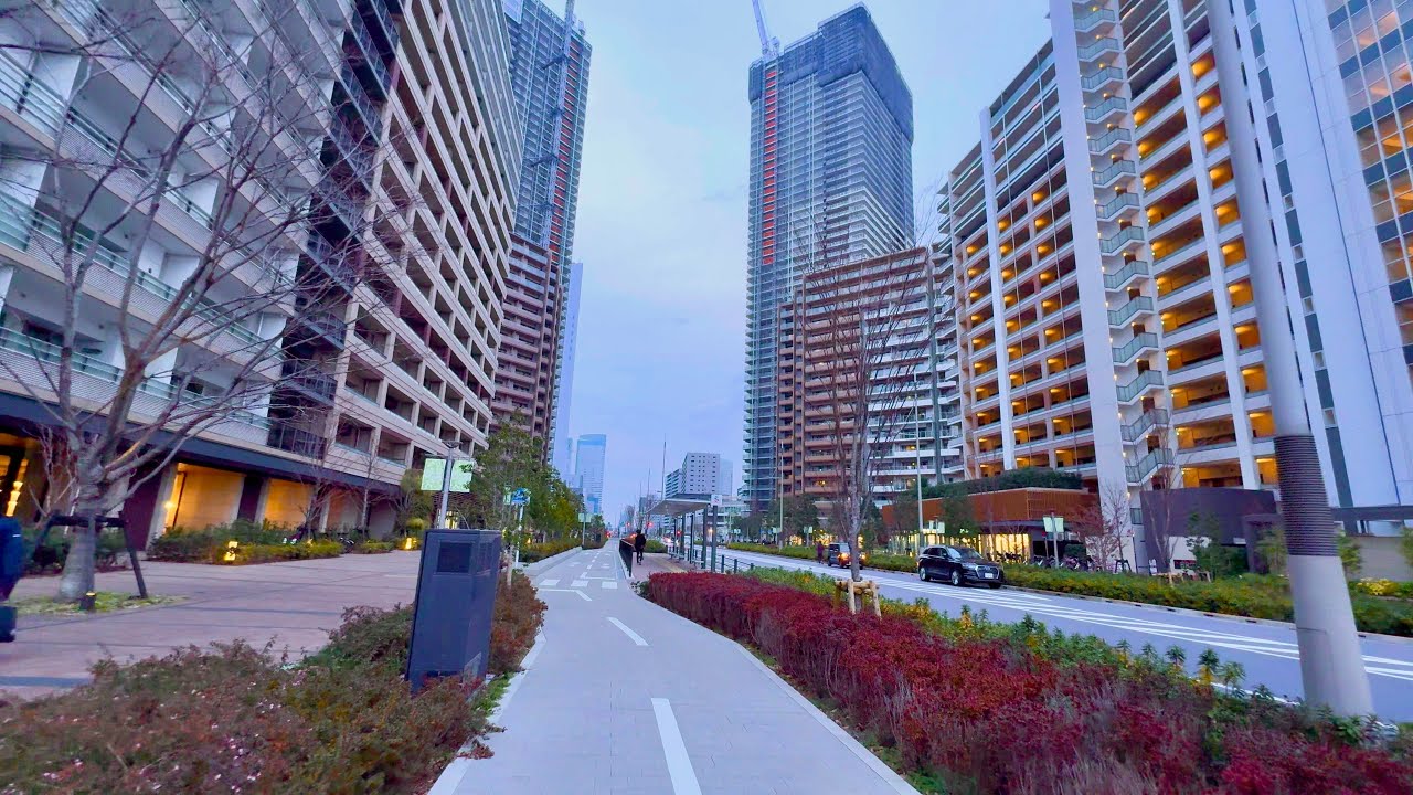 [4K] Evening Walking Tour in Kachidoki  and Harumi. Tokyo, Japan.