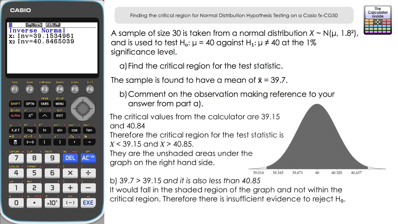 Finding the critical region for Normal Distribution Hypothesis Testing on a Casio fx-CG50