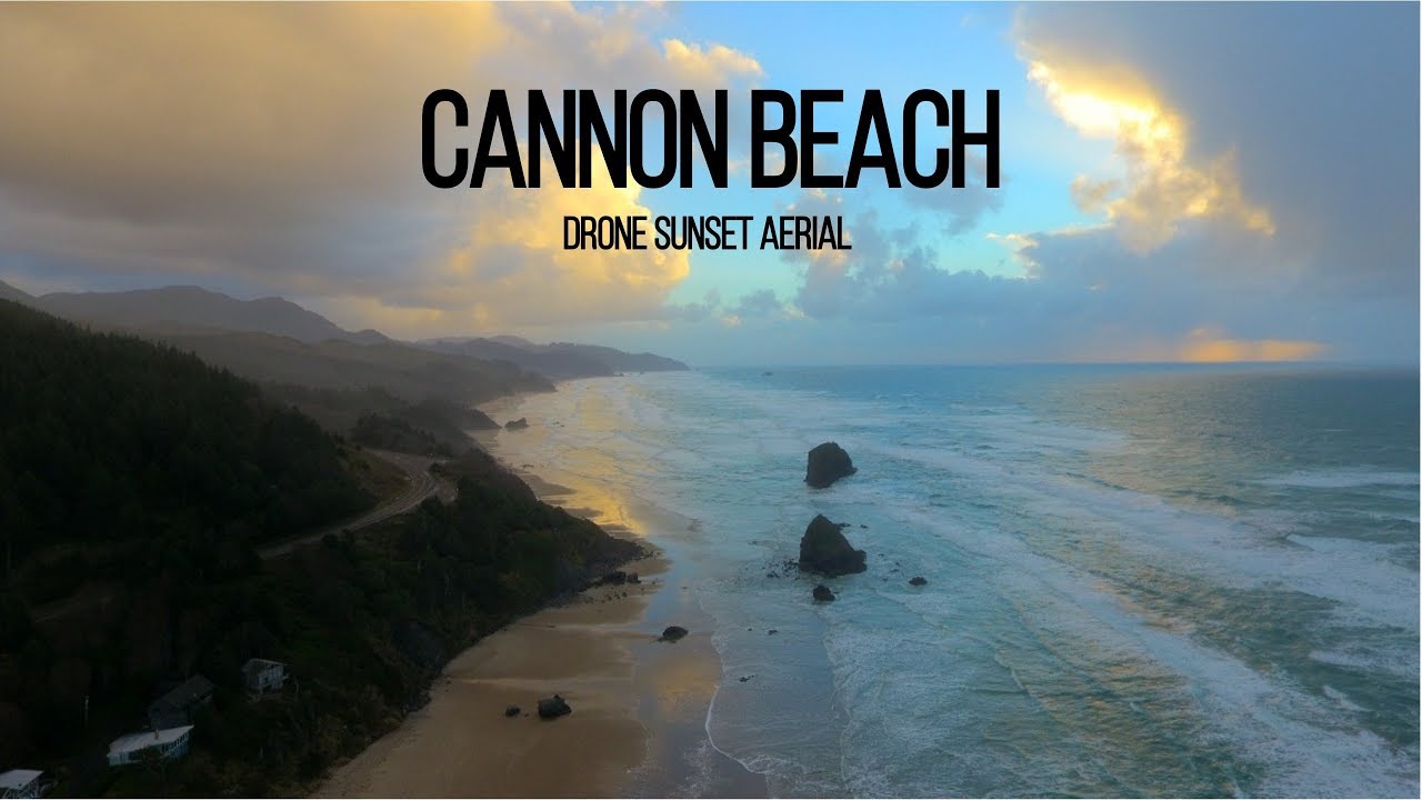 Cannon Beach - Drone Sunset Aerial 4K