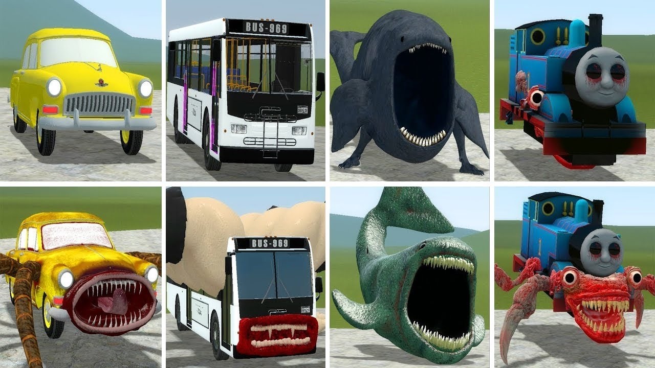 OLD AND NEW UPDATE: CAR EATER, THE BLOOP, BUS EATER, HOUSE HEAD, TRAIN EATER IN GMOD !!