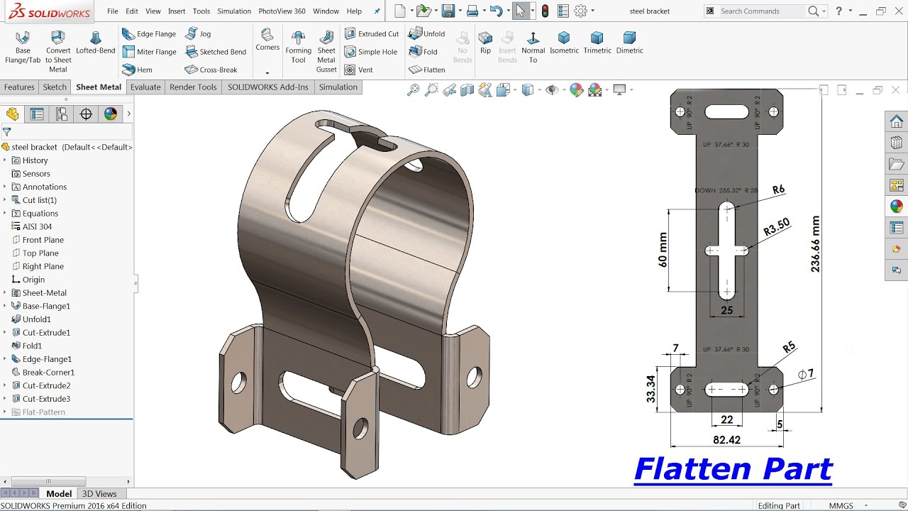 Solidworks Sheet metal tutorial Steel Bracket