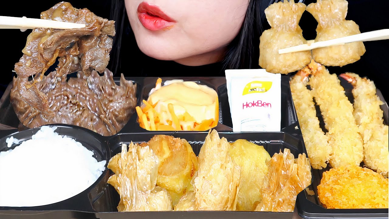 ASMR HOKBEN BEEF TERIYAKI, EGG ROLL, EKKADO, EBI FURAI, EBI FRIED, SHRIMP ROLL.