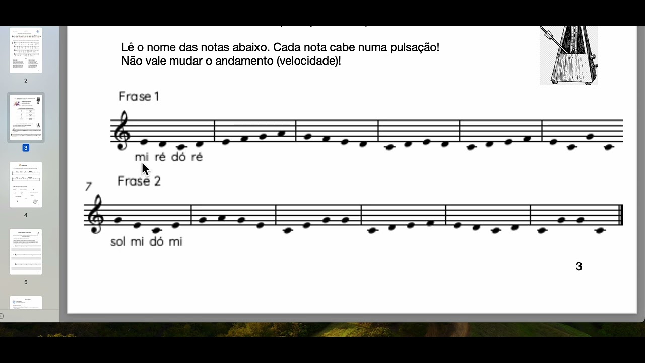 Leitura de notas na clave de sol - pág 6 da sebenta parte 3 (5º ano)