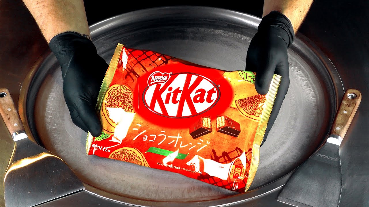 ASMR - KitKat Chocolate & Orange Ice Cream Rolls | oddly satisfying fried Ice Cream - fast ASMR | 4k