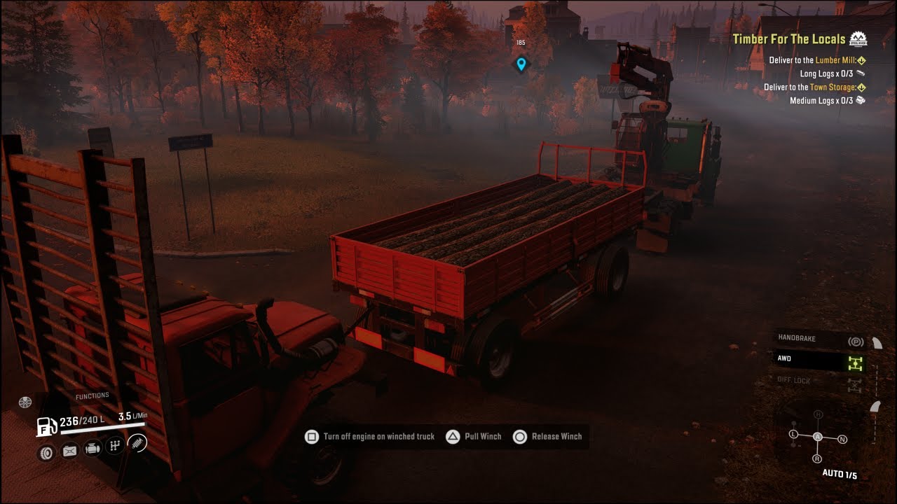 Medium logs Delivery to the Town Storage | Logging crane at work - Snowrunner