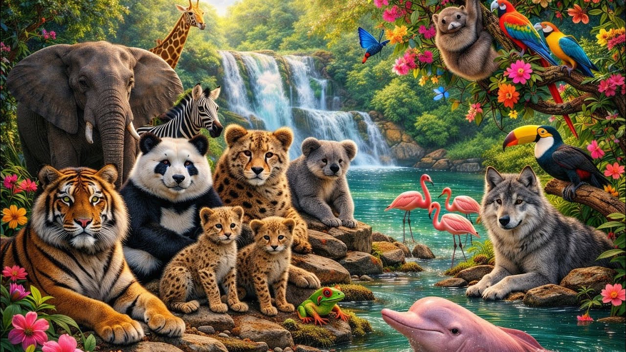 Jungle Meeting at the Magical Waterfall 🐯🦁 | Rare Wildlife Gathering