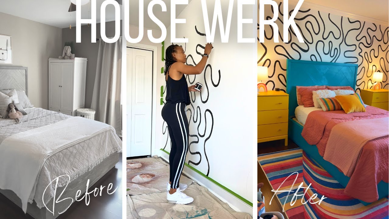 DIY Bedroom Makeover for my Daughter! (Hand-Painted Mural + Restoring Old Furniture) | HOUSE WERK