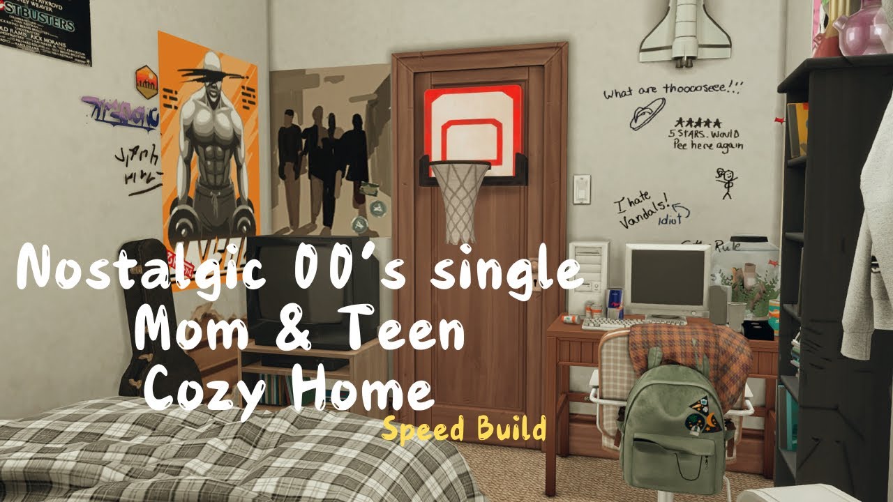 Nostalgic 2000s single Mom and Teen's cozy Home | CC speed Build🏡 |
