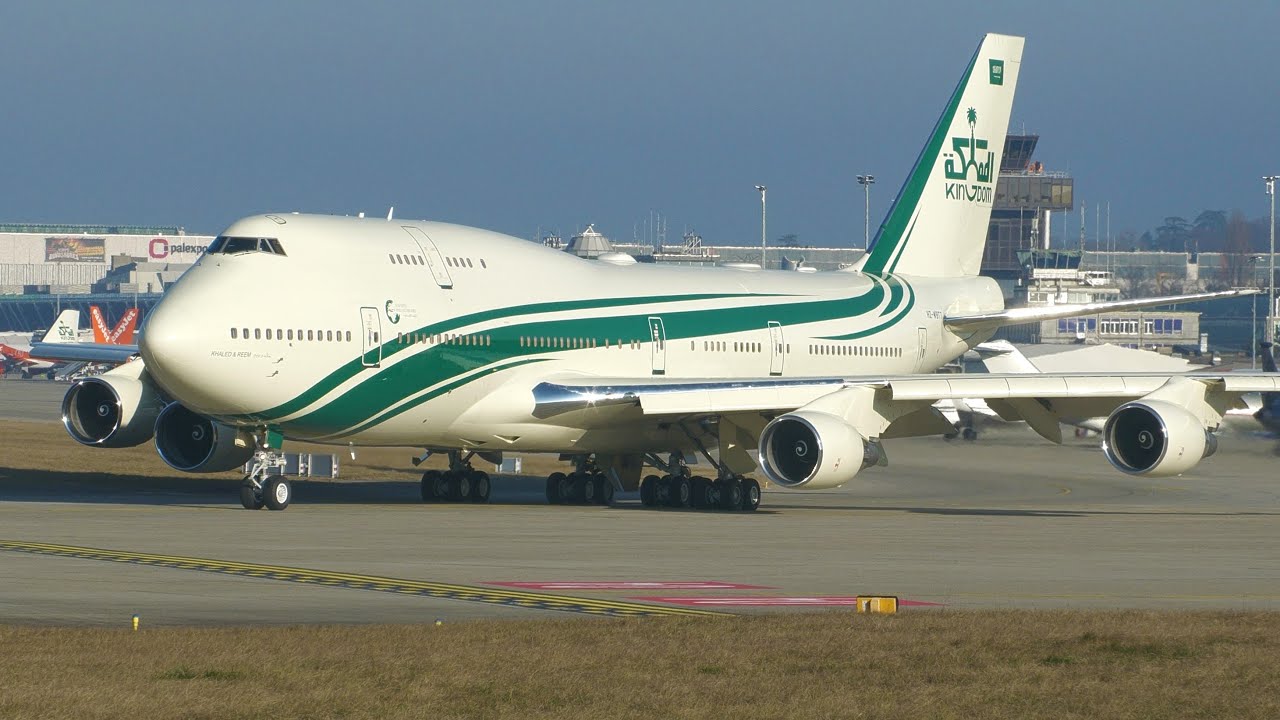 4K | Kingdom Boeing 747-400 HZ-WBT7 takeoff at Geneva/GVA/LSGG