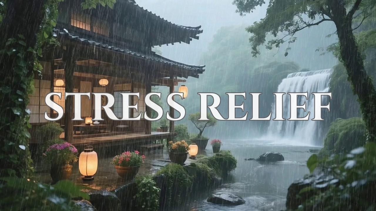 🔴 Deeply Soothing Waterfall Rain at Floral Garden Hut to Release Stress and Anxiety 🌸