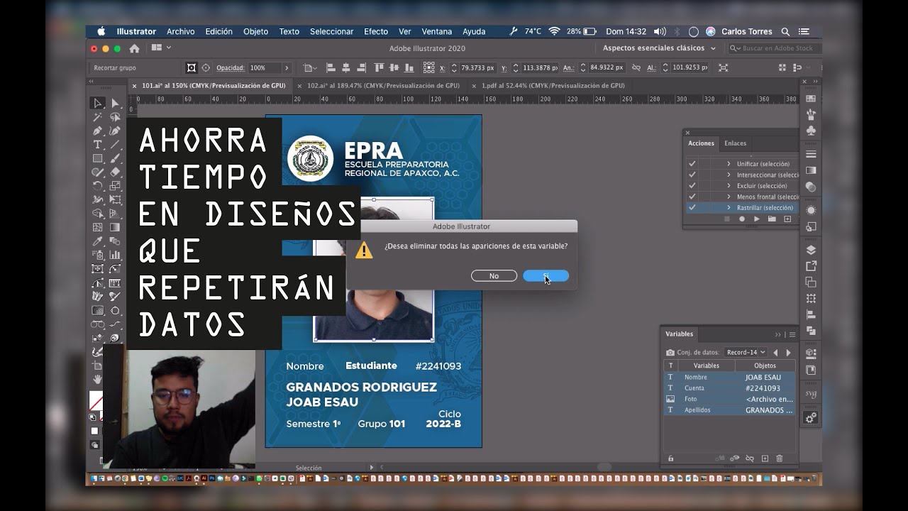 Uso de variables: diplomas, constancias y credenciales: automatizar datos y dise&ntilde;o en Illustrator