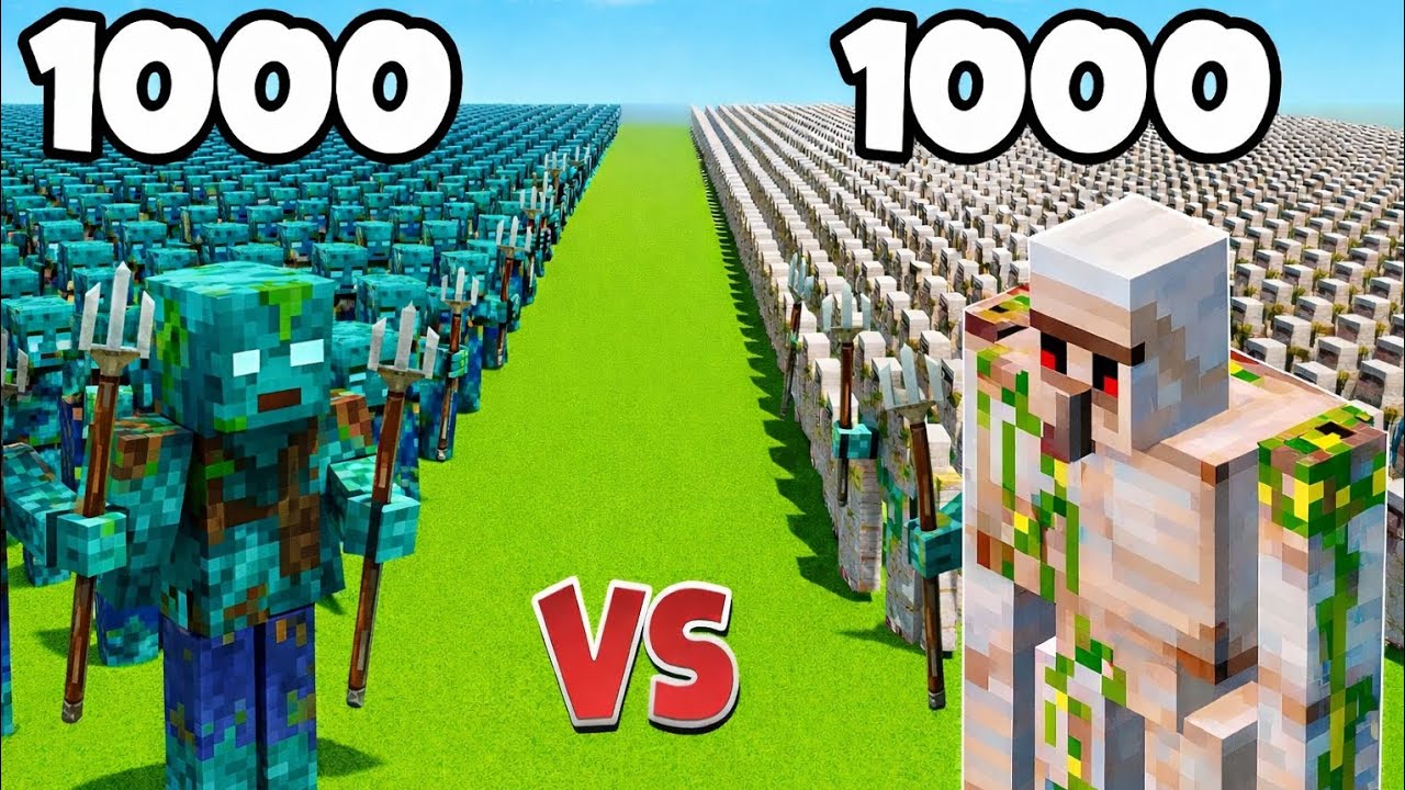 1000 water zombie VS 1000 iron golem 🔥
