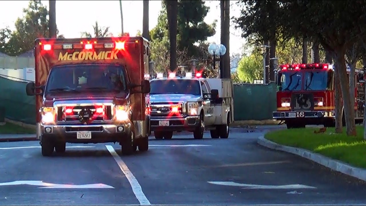 LACoFD Engine 18, McCormick Supervisor & McCormick Amb. Transporting