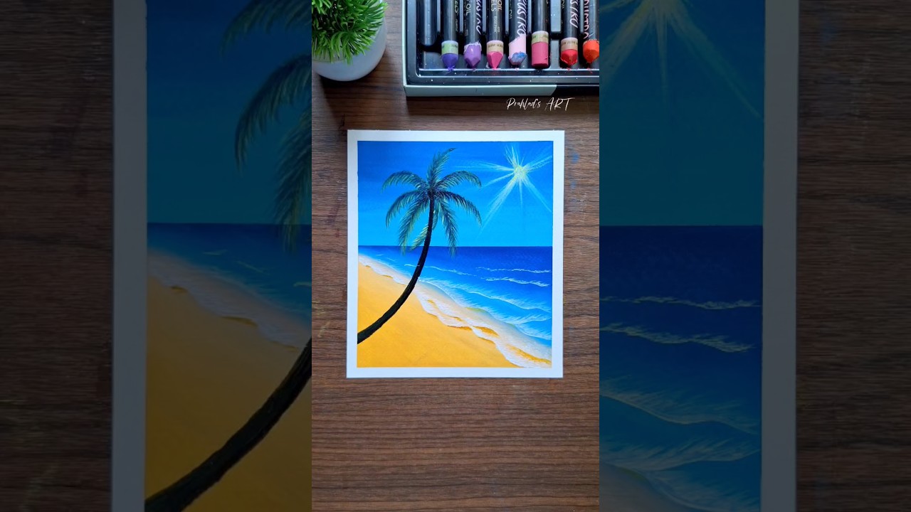 🌴 Beautiful Beach Scenery Drawing with Oil Pastels  #art #artist  #drawing  #oilpastel