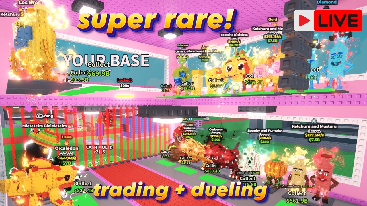 Steal A Brainrot + Grow A Garden Live trading and dueling live!