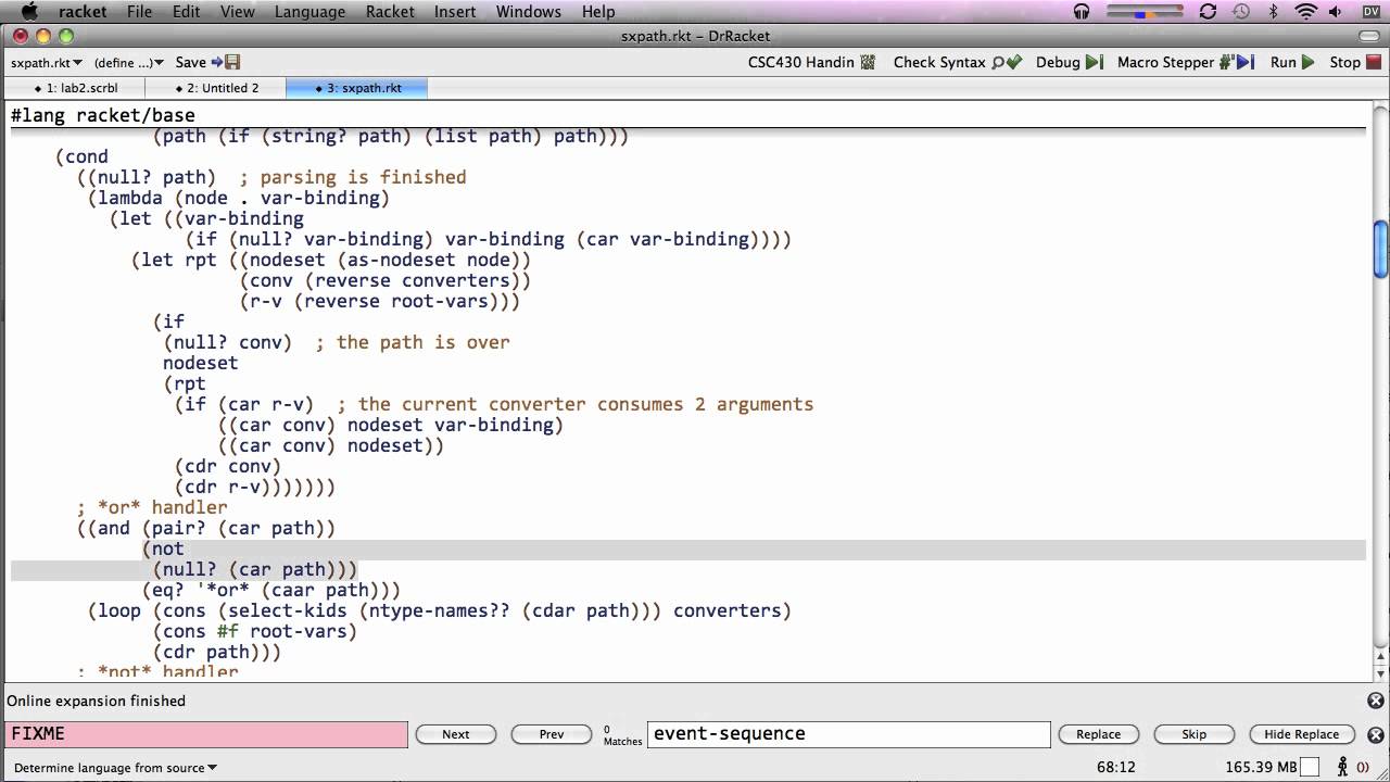 DrRacket 01.5 -- Keyboard Editing 1
