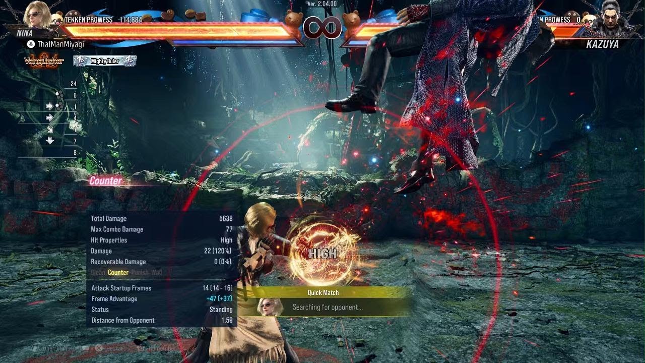 TEKKEN8 - Practicing Nina CH QCF+1 carry.