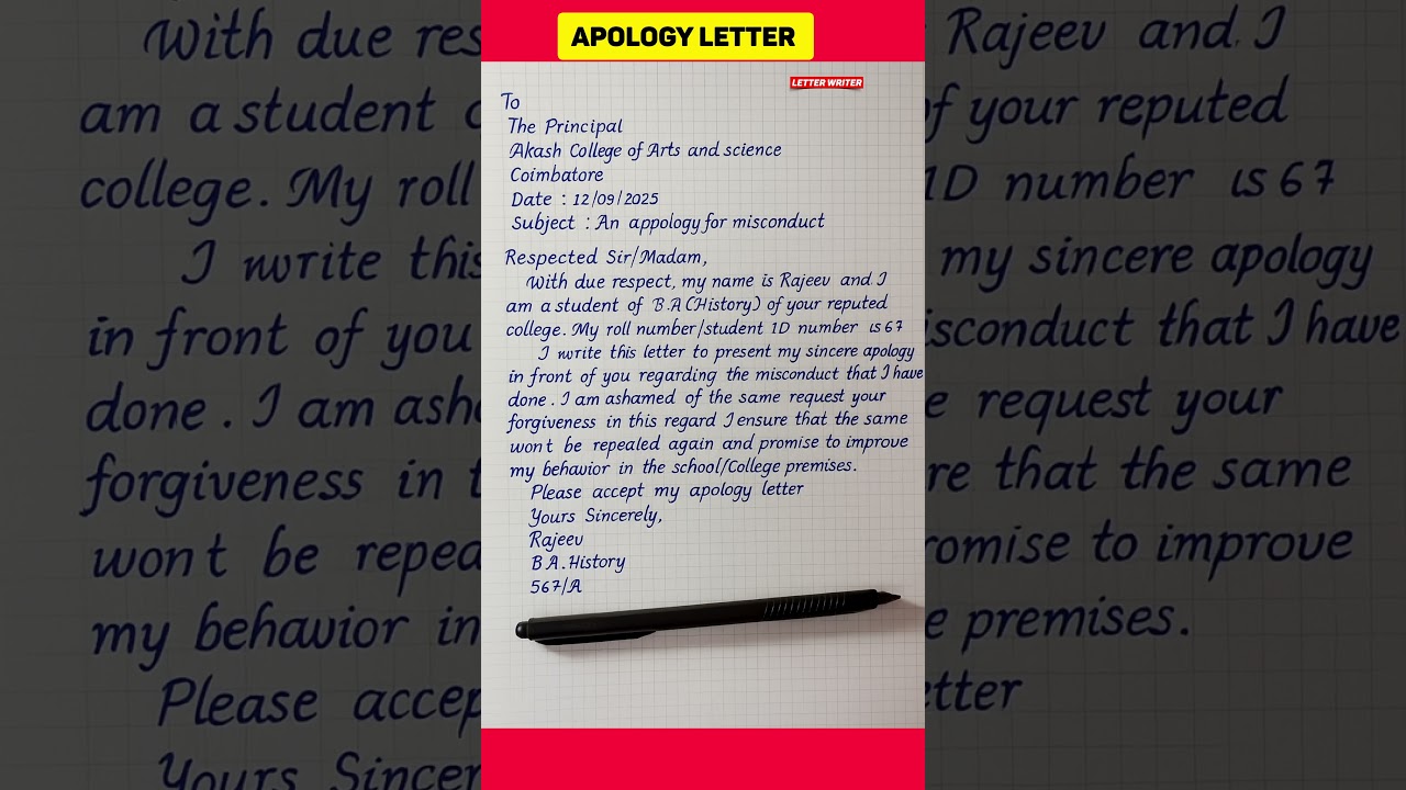 Apology Letter for Misbehavior 😱 #shorts #apologyletter #handwriting