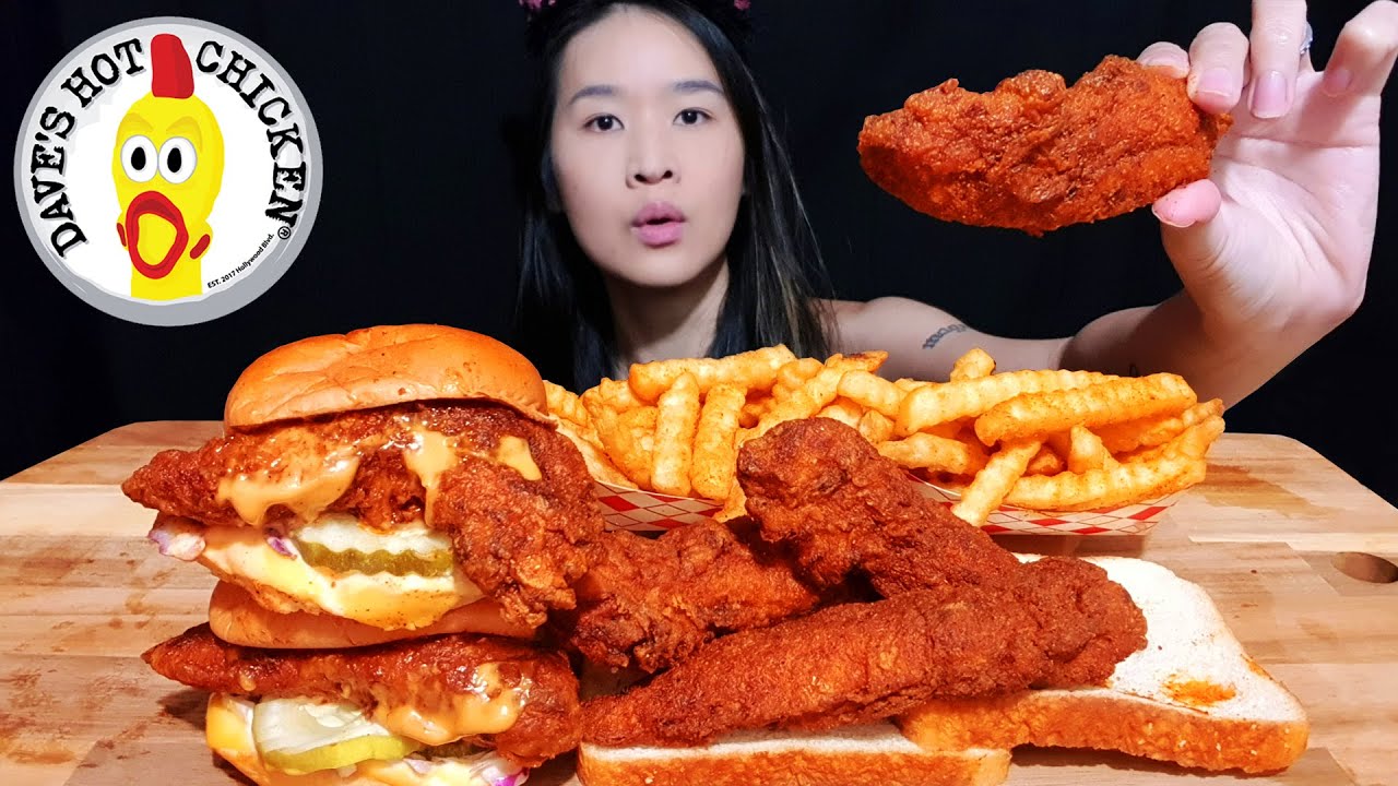 Eating Dave's Hot Chicken! Spicy Chicken Tenders & Crispy Chicken Sandwiches - Mukbang Eating Asmr