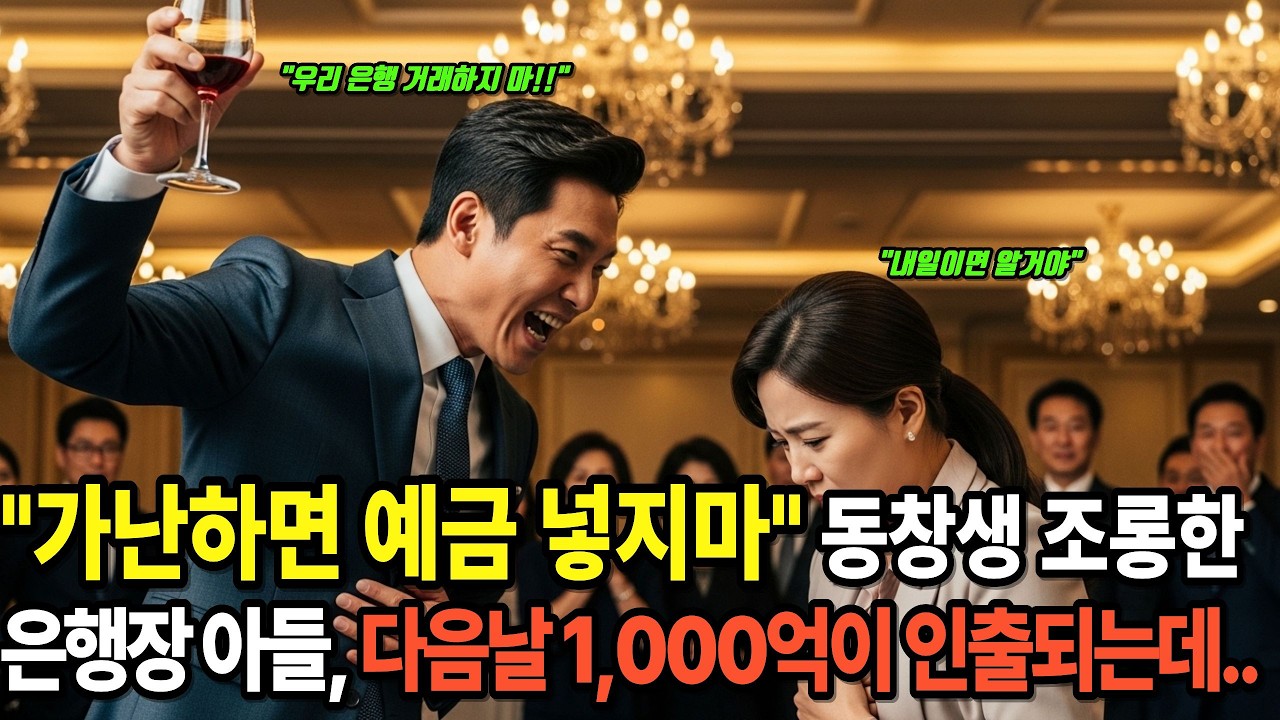 동창회에서 은행장 아들이 “가난한 사람은 은행 거래하지 말라며” 조롱하자  1,000억 예금을 해지해버렸다..#오디오드라마 #동창회 #은행 #조롱 #역전 #존엄 #예금해지#천억