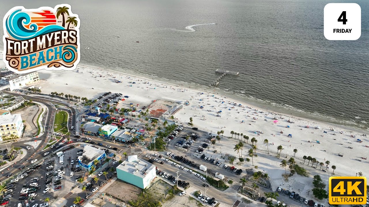 Fort Myers Beach Today July 4th Live Cam Aerial Drone Footage 4K HD