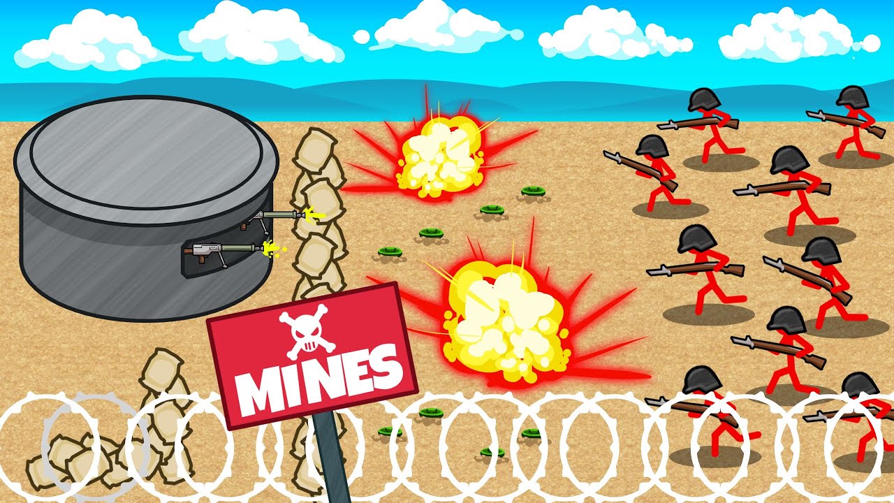 Defending My NEW Machine Gun Bunkers With Landmines in Stickman Trenches!