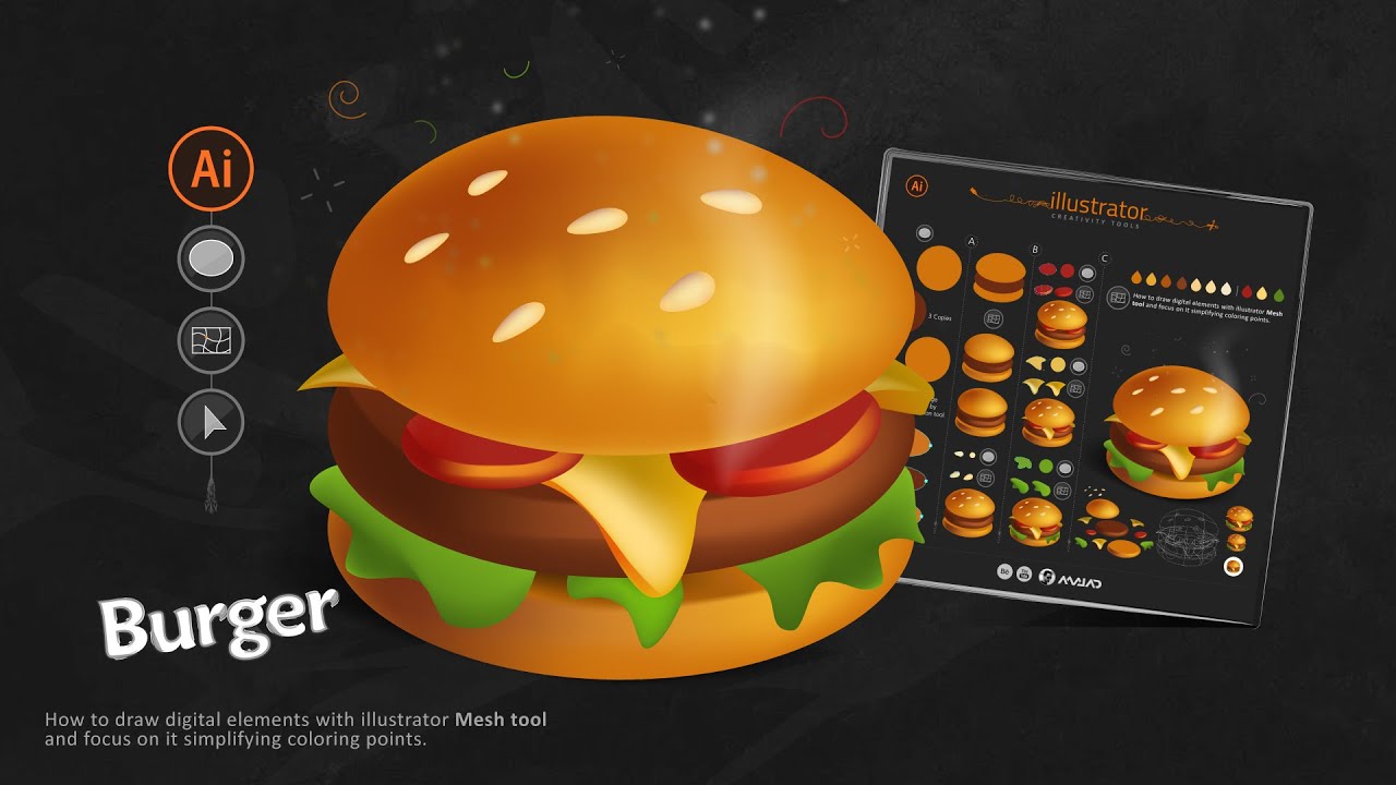 Burger tutorial in Adobe Illustrator for Beginners using gradient mesh Tool