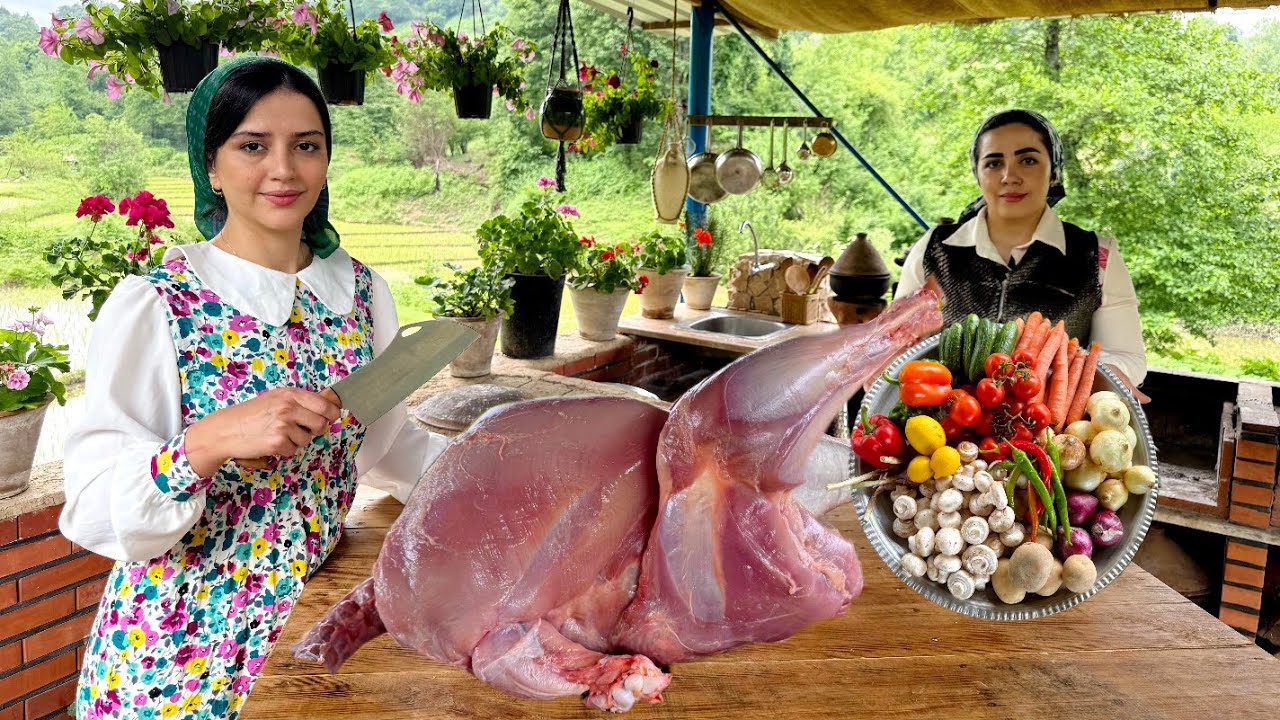 Cooking a large whole turkey with vegetables the traditional way