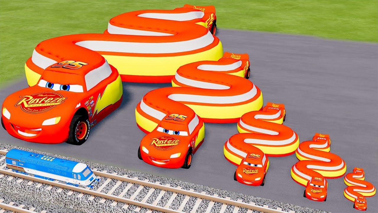 Big & Small Long Snake McQueen vs Train Thomas | BeamNG.Drive