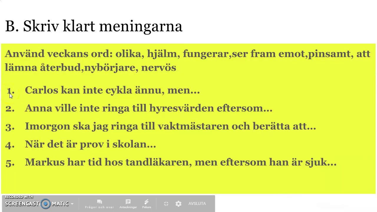 Lektion hemma-skriva, grammatik, ord
