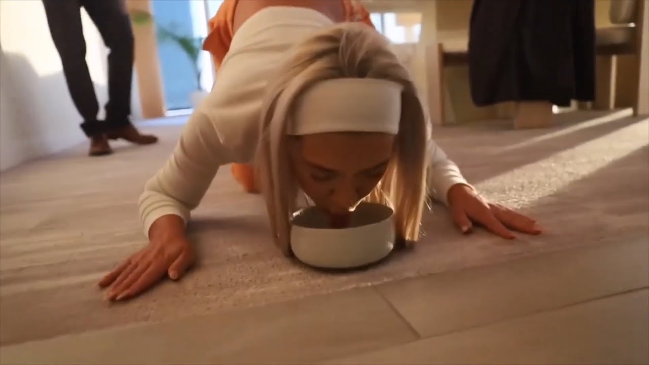 Influencer is hypnotized to be a cat, she even drinks water from a bowl