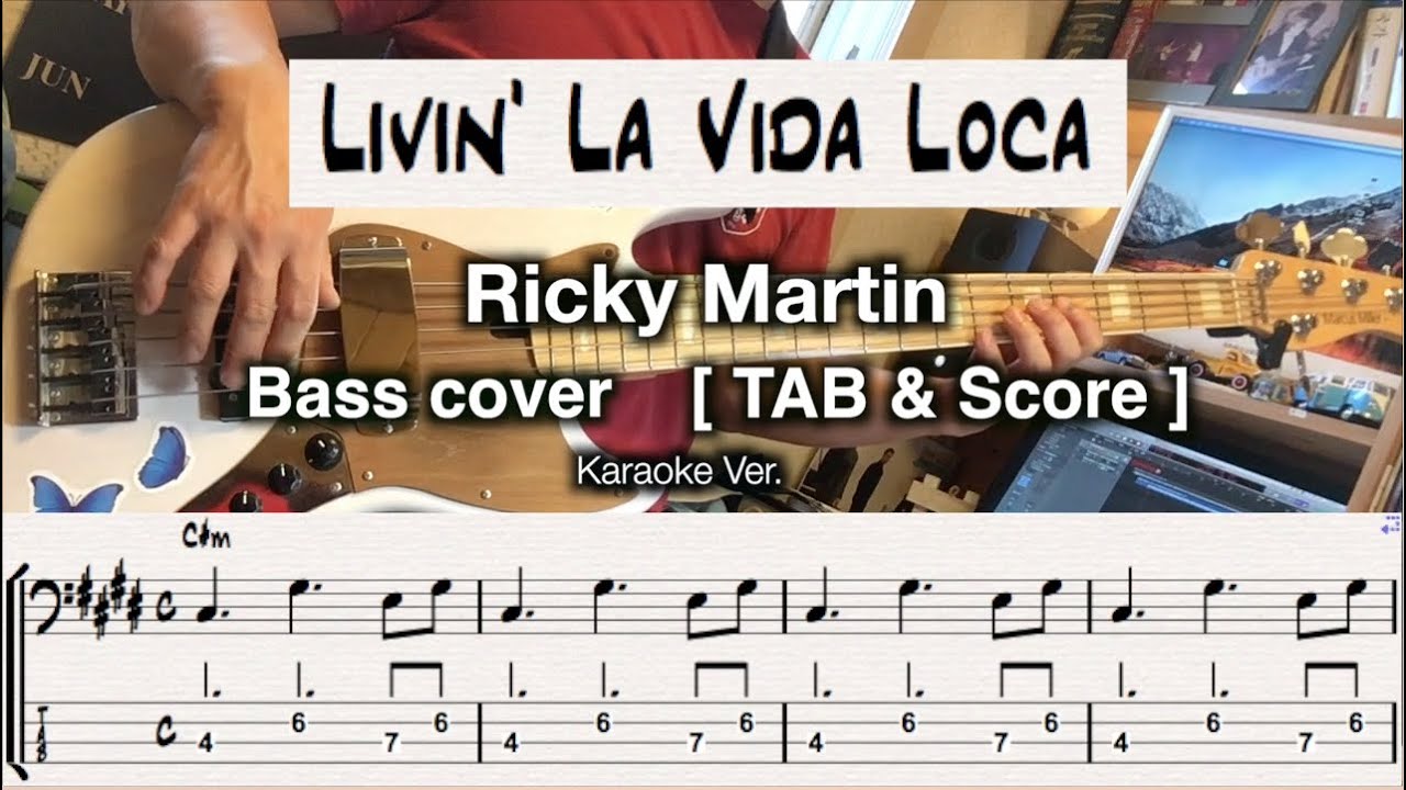Livin' La Vida Loca. Ricky Martin. Bass cover. [TAB & Score]