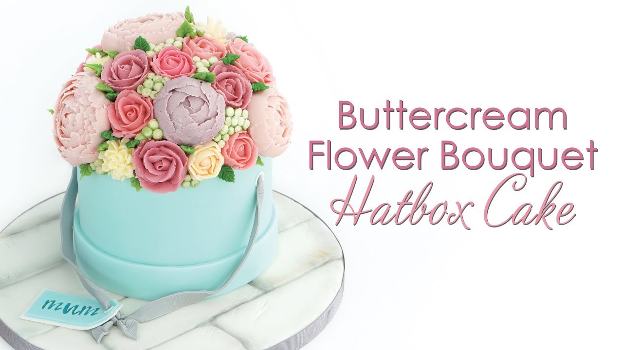 Buttercream Flower Bouquet Hatbox Cake Tutorial - Piping Buttercream Flowers