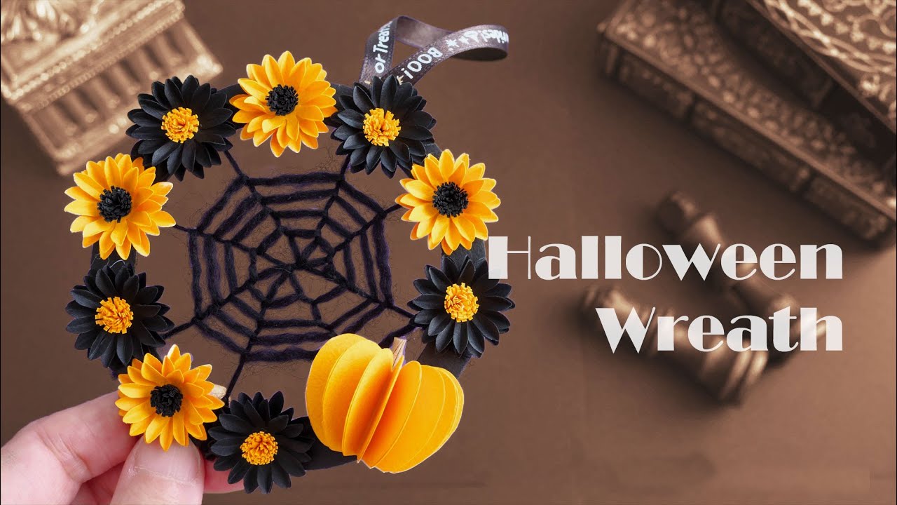 クラフトパンチで作るハロウィンのかぼちゃリースの作り方 - DIY How to Make Paper Halloween Wreath / Tutorial