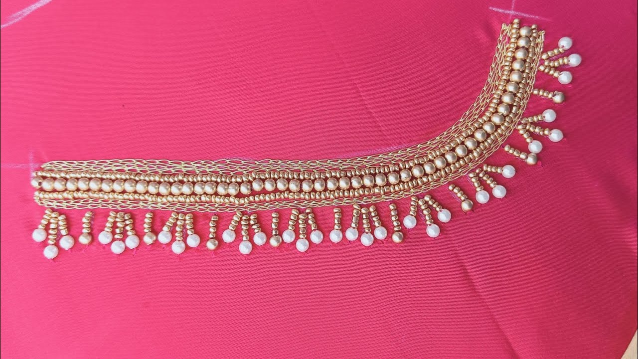 Intricate Hand-Embroidered Bridal Blouse Neckline