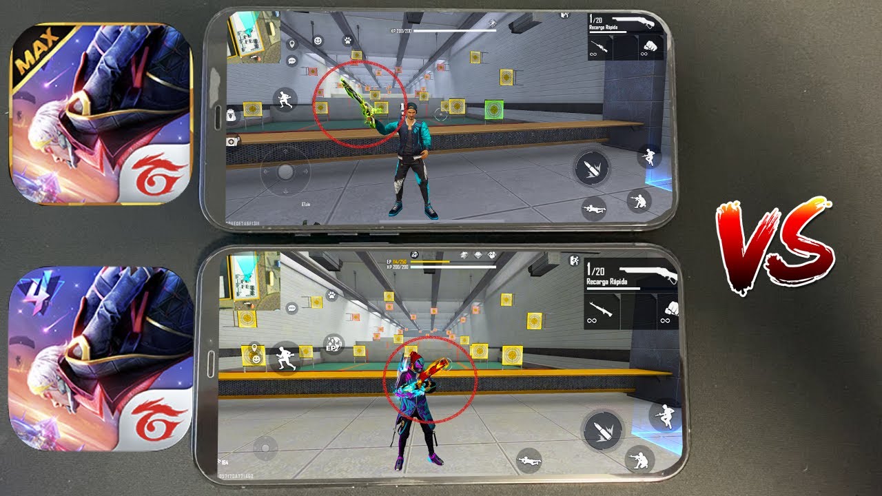FIZ O TESTE LADO A LADO DO FREE FIRE MAX vs FREE FIRE NORMAL! *tem muita diferença?*