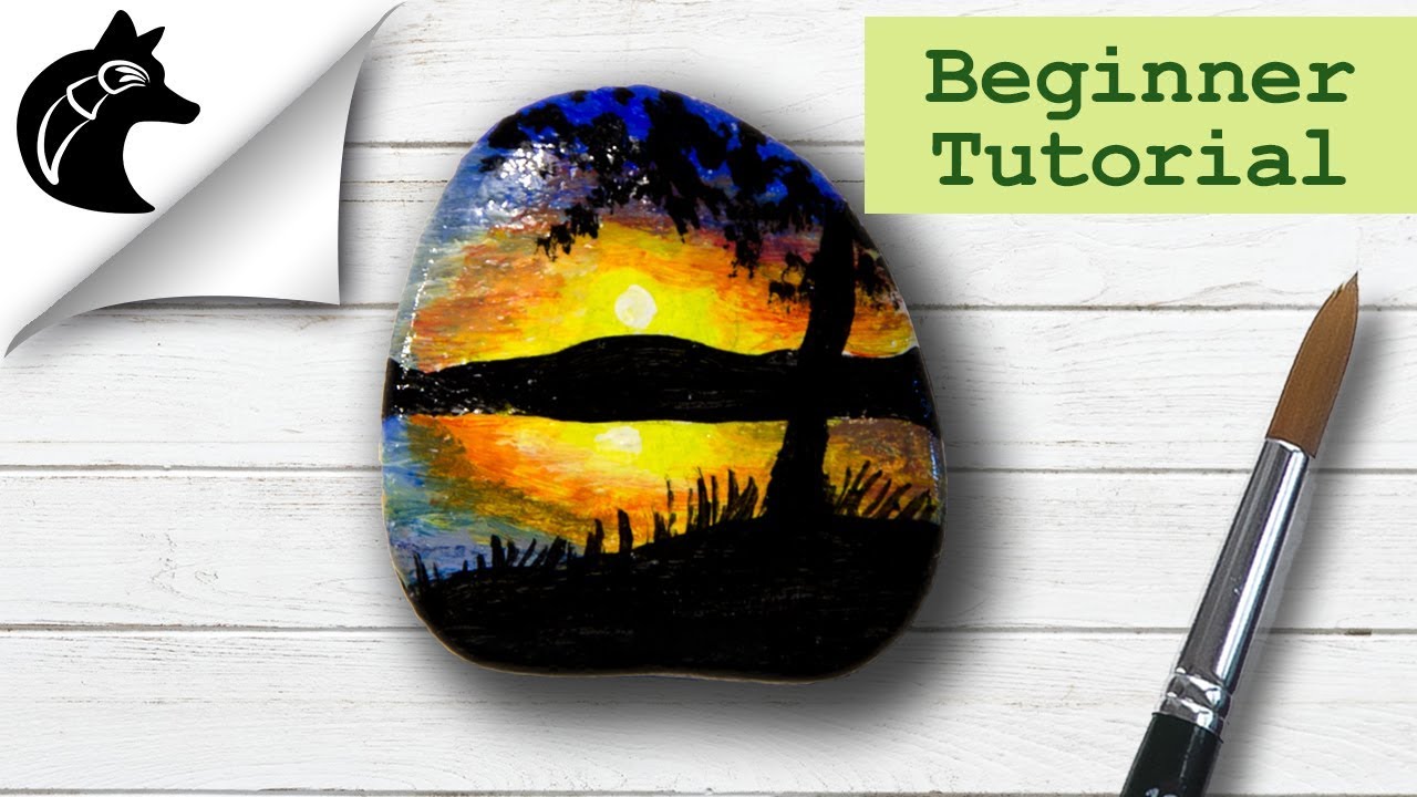 Rock Painting Tutorial For Beginners Sunset