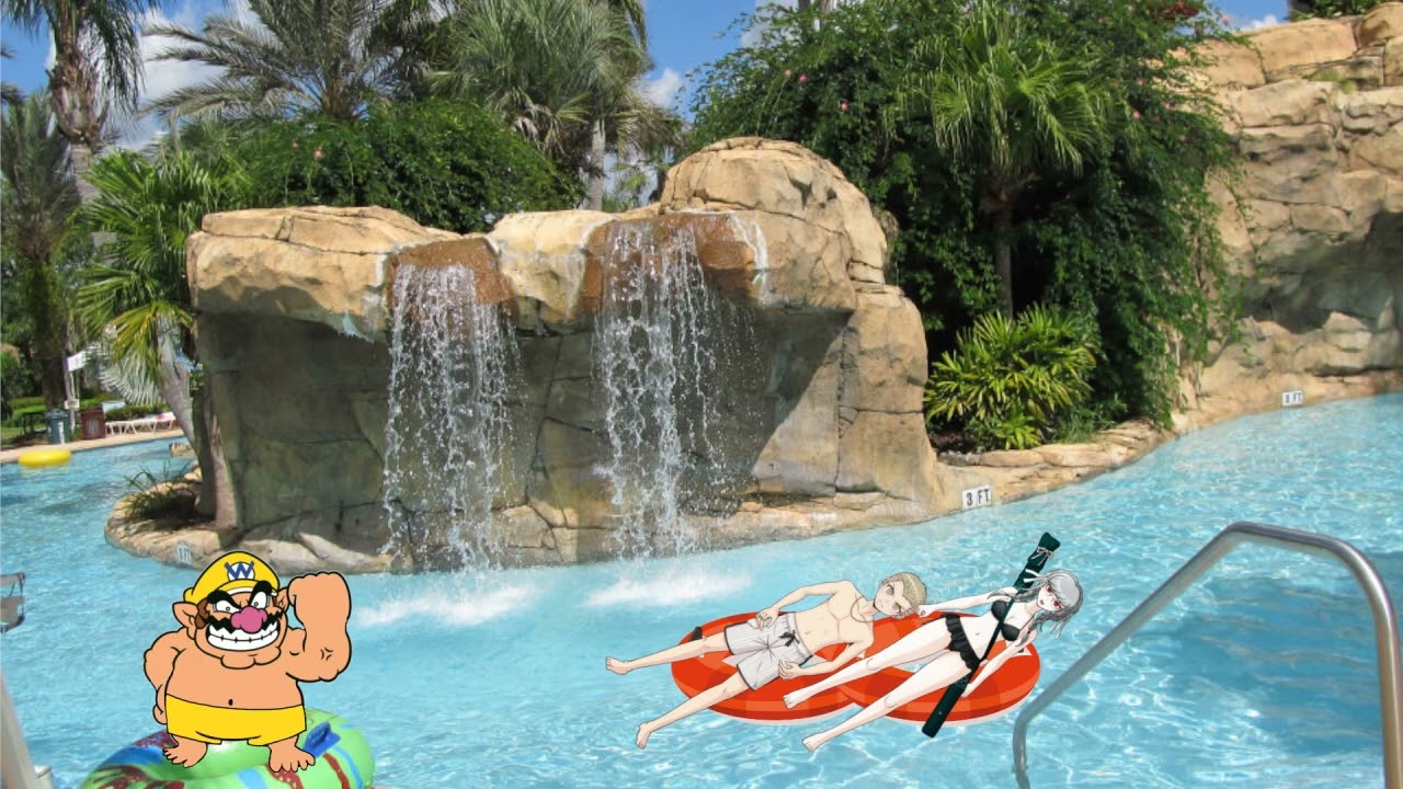 Wario dies by drowning in the lazy river after losing his tube.mp4